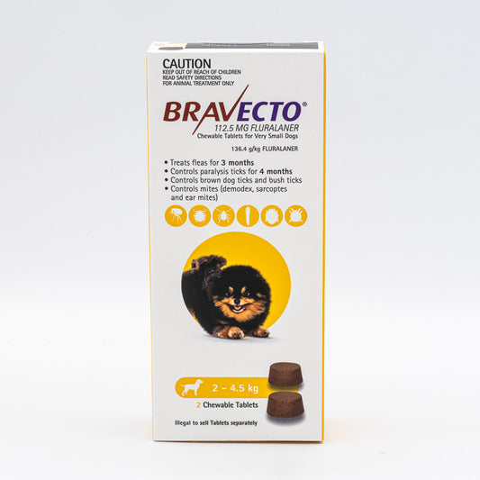 BRAVECTO CHEWS V.SMALL DOG YELLOW 2-4.5KG 2PK