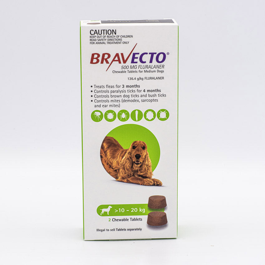 BRAVECTO CHEWS MEDIUM DOG GREEN 10-20KG 2PK