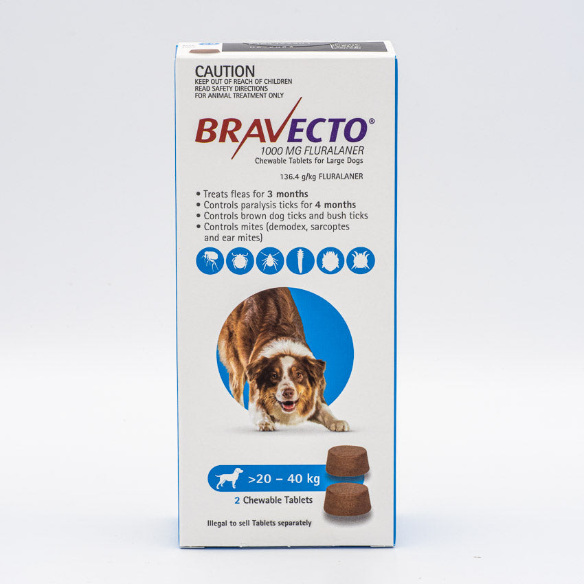 BRAVECTO CHEWS LARGE DOG BLUE 20-40KG 2PK