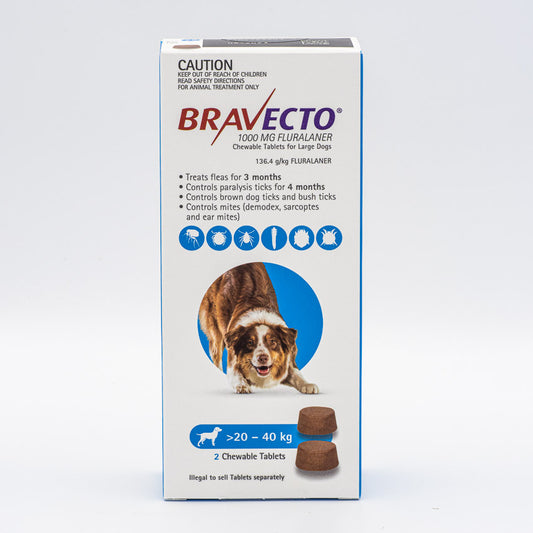BRAVECTO CHEWS LARGE DOG BLUE 20-40KG 2PK