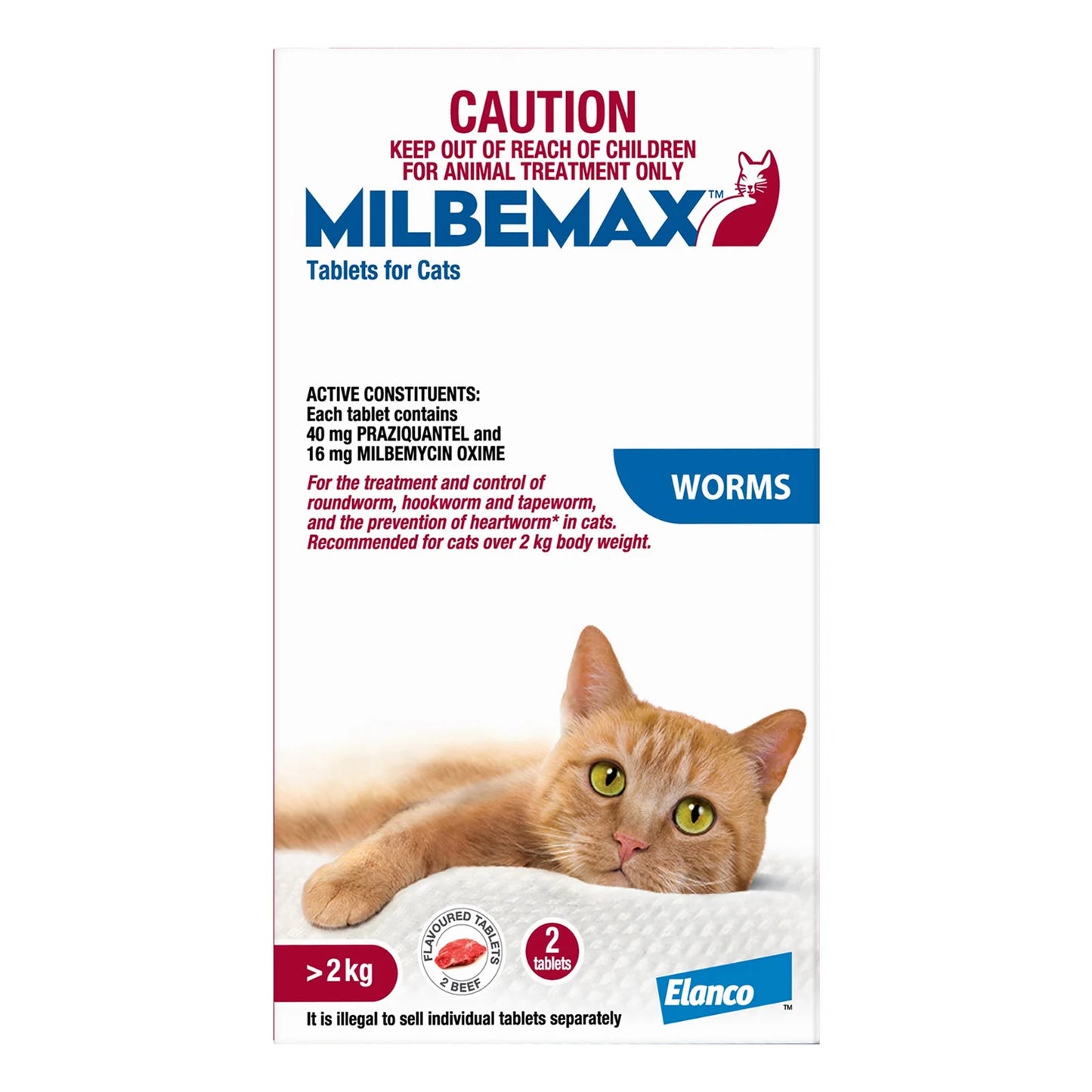 MILBEMAX CAT ALLWORMER OVER 2KG 2TABS