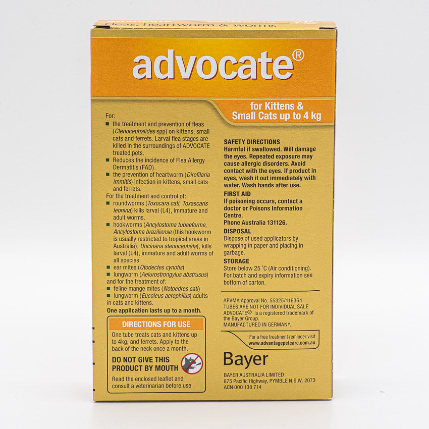 ADVOCATE CAT SMALL ORANGE 0-4KG 6PACK