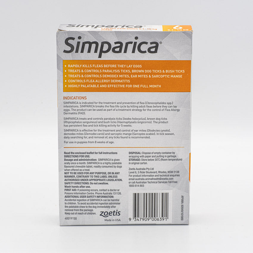 SIMPARICA 5.1-10KG 6PACK