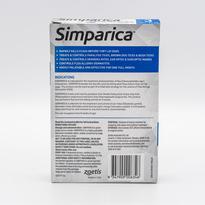 SIMPARICA 10.1-20KG 3PACK