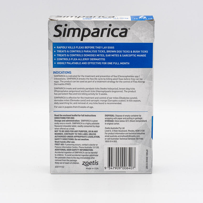 SIMPARICA 10.1-20KG 6PACK